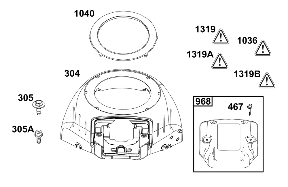 Blower Housing Group Diagram and Parts List for 40N877-0037-B5  Briggs and Stratton Engine